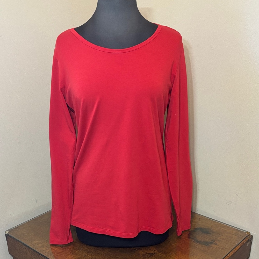 Peruvian Connection Long Sleeve Crew Neck Top, Red, Large, EUC, Pima cotton!